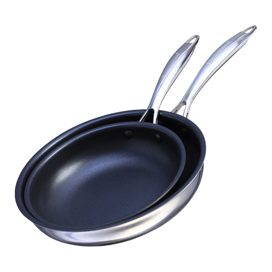 Buckingham Tri-Ply 18/8 SS Set of 2 Frying Pans 20 & 24 cm, ultimate ILAG non-stick coating.
