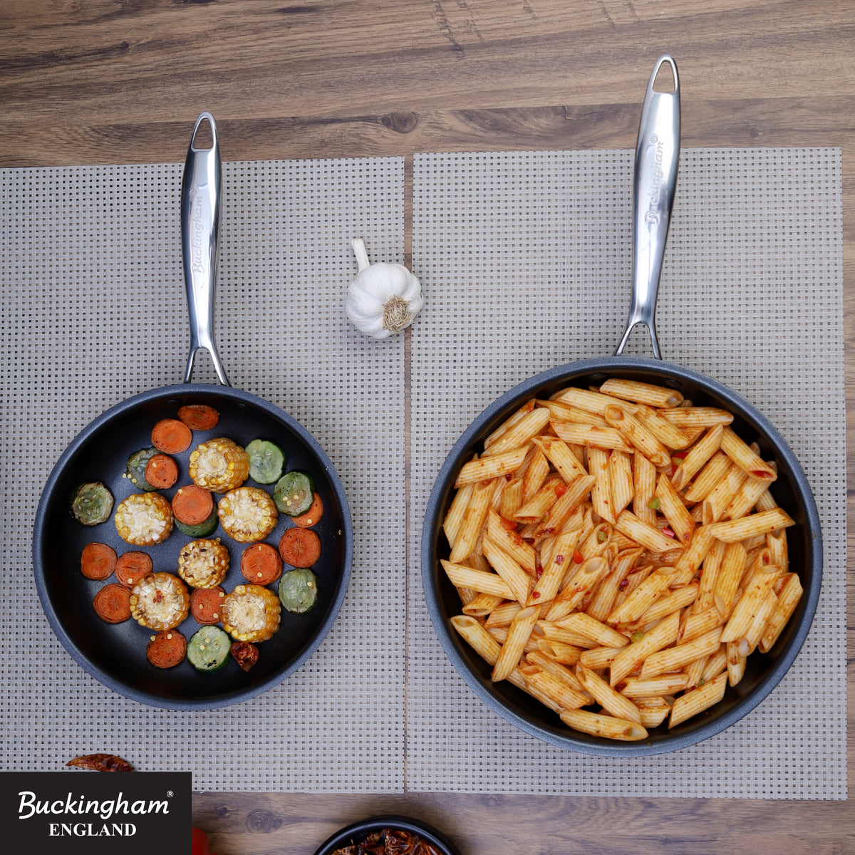 Buckingham Tri-Ply 18/8 SS Set of 2 Frying Pans 20 & 24 cm, ultimate ILAG non-stick coating.