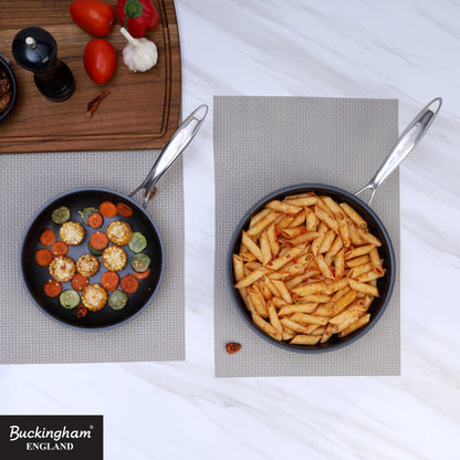 Buckingham Tri-Ply 18/8 SS Set of 2 Frying Pans 20 & 24 cm, ultimate ILAG non-stick coating.