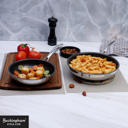 Buckingham Tri-Ply 18/8 SS Set of 2 Frying Pans 20 & 24 cm, ultimate ILAG non-stick coating.