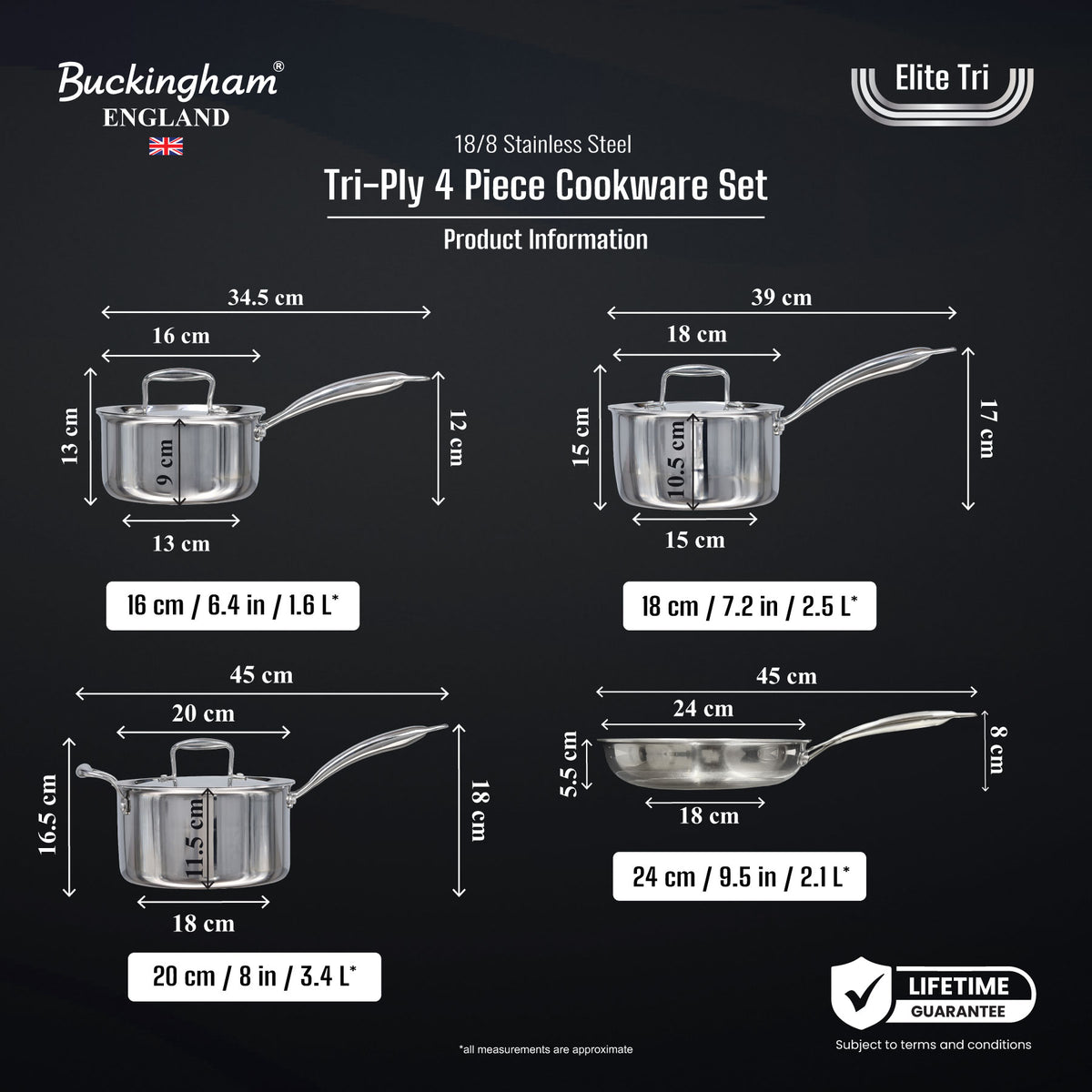 Buckingham 18/8 Stainless Steel Elite Tri set of 4 cookware.