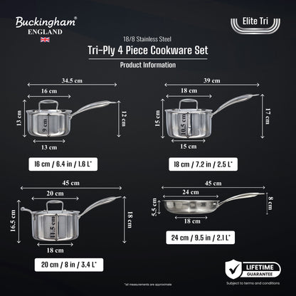 Buckingham 18/8 Stainless Steel Elite Tri set of 4 cookware.