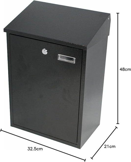 Buckingham Wall Mounted Steel Lockable Mail Post Letter Box Weather Resistant Black Extra Large