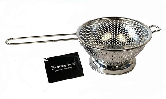 Buckingham Micro-Perforated Stainless Steel Long Handle Colander Strainer for Rice Pasta Spaghetti Noodles Vegetables Fruits Cooking and Kitchen Use