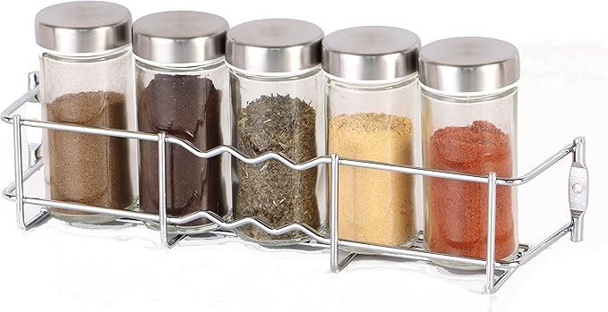 Buckingham 1 to 4 Tier Chrome Back of Cupboard Door Spice Jar and Packet Rack - Wall Mounted Shelf Organiser Narrow Doors Premium Quality