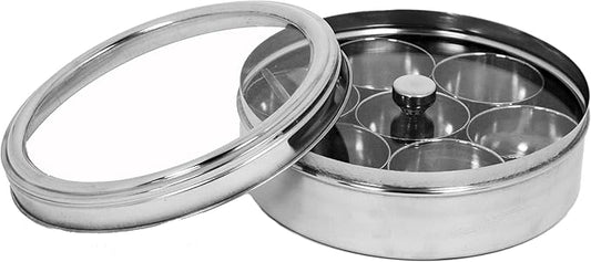 Buckingham Stainless Steel Authentic Indian Spice Masala Dabba Storage Box Set, Silver, 22 cm x 8 cm