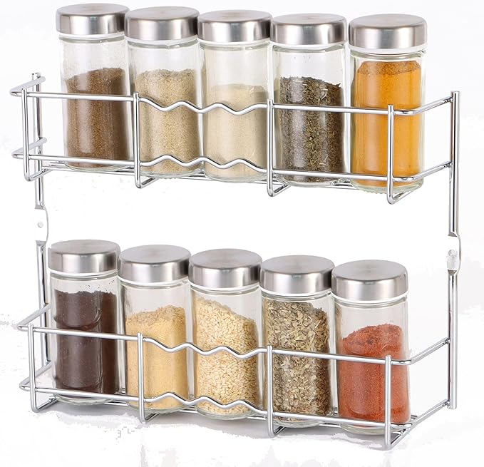 Buckingham 1 to 4 Tier Chrome Back of Cupboard Door Spice Jar and Packet Rack - Wall Mounted Shelf Organiser Narrow Doors Premium Quality