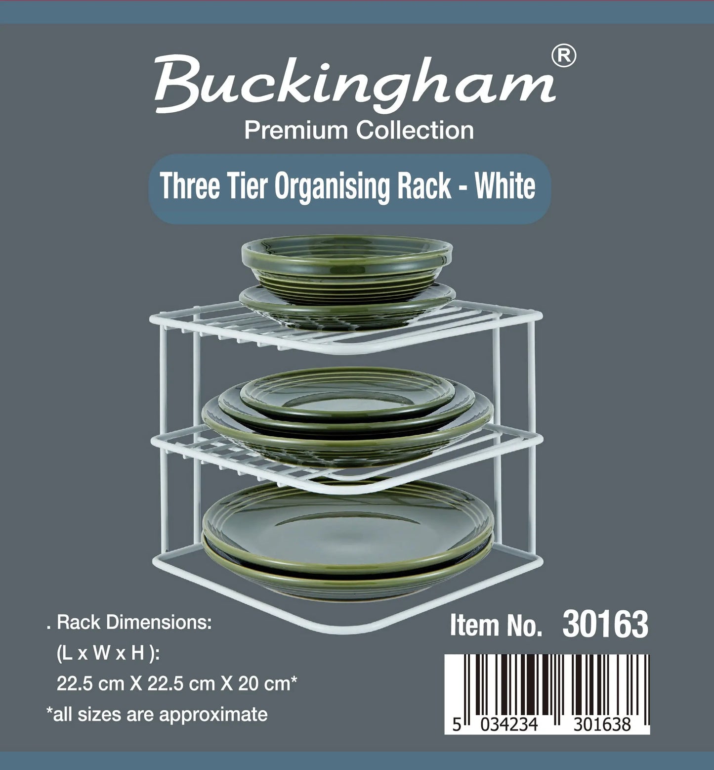 Buckingham 3 Tier Corner Plate Kitchen Cupboard Organiser Storage Rack High End Premium Quality Buckingham