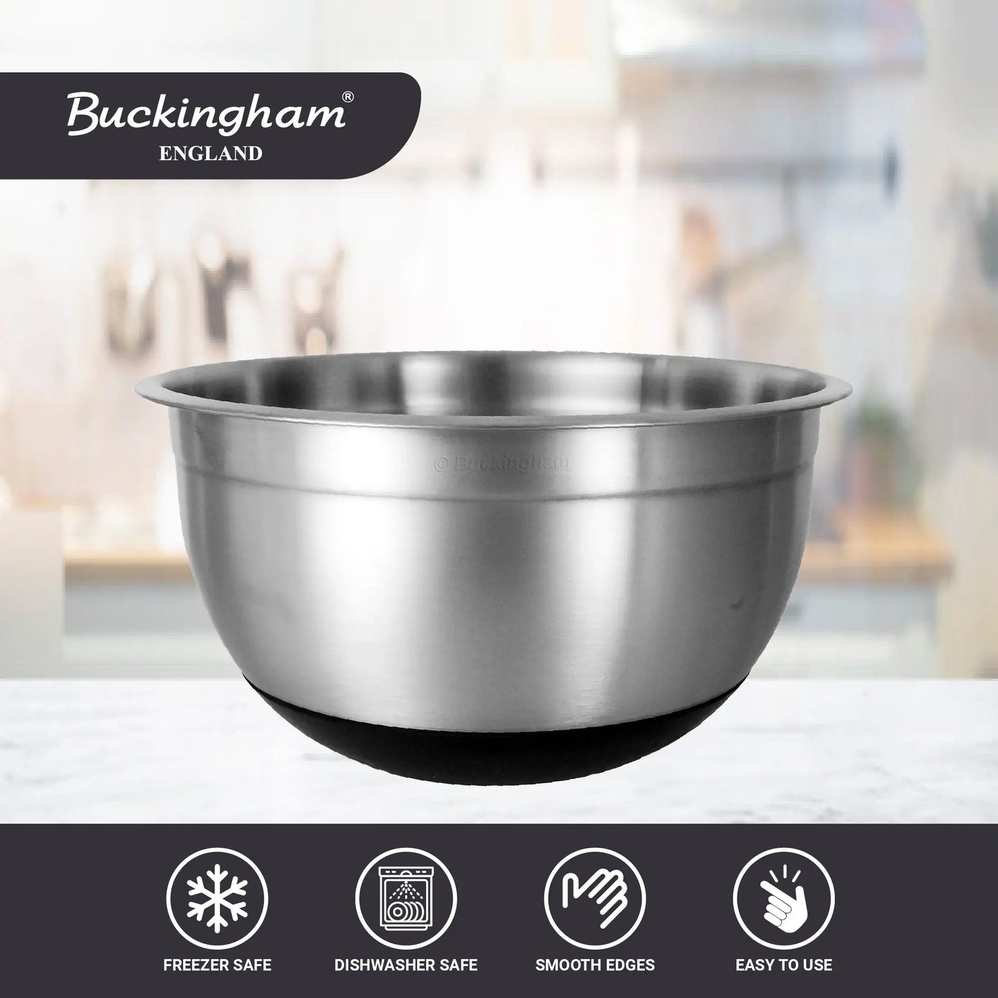 Buckingham 5 Litre Stainless Steel Bowls Designer Salad Mixing Bowl with Silicon Base, Silver Buckingham Buckingham Cookware UK