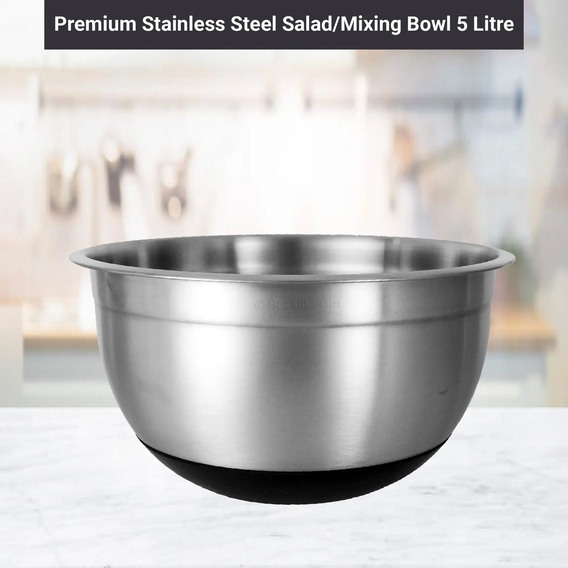 Buckingham 5 Litre Stainless Steel Bowls Designer Salad Mixing Bowl with Silicon Base, Silver Buckingham Buckingham Cookware UK