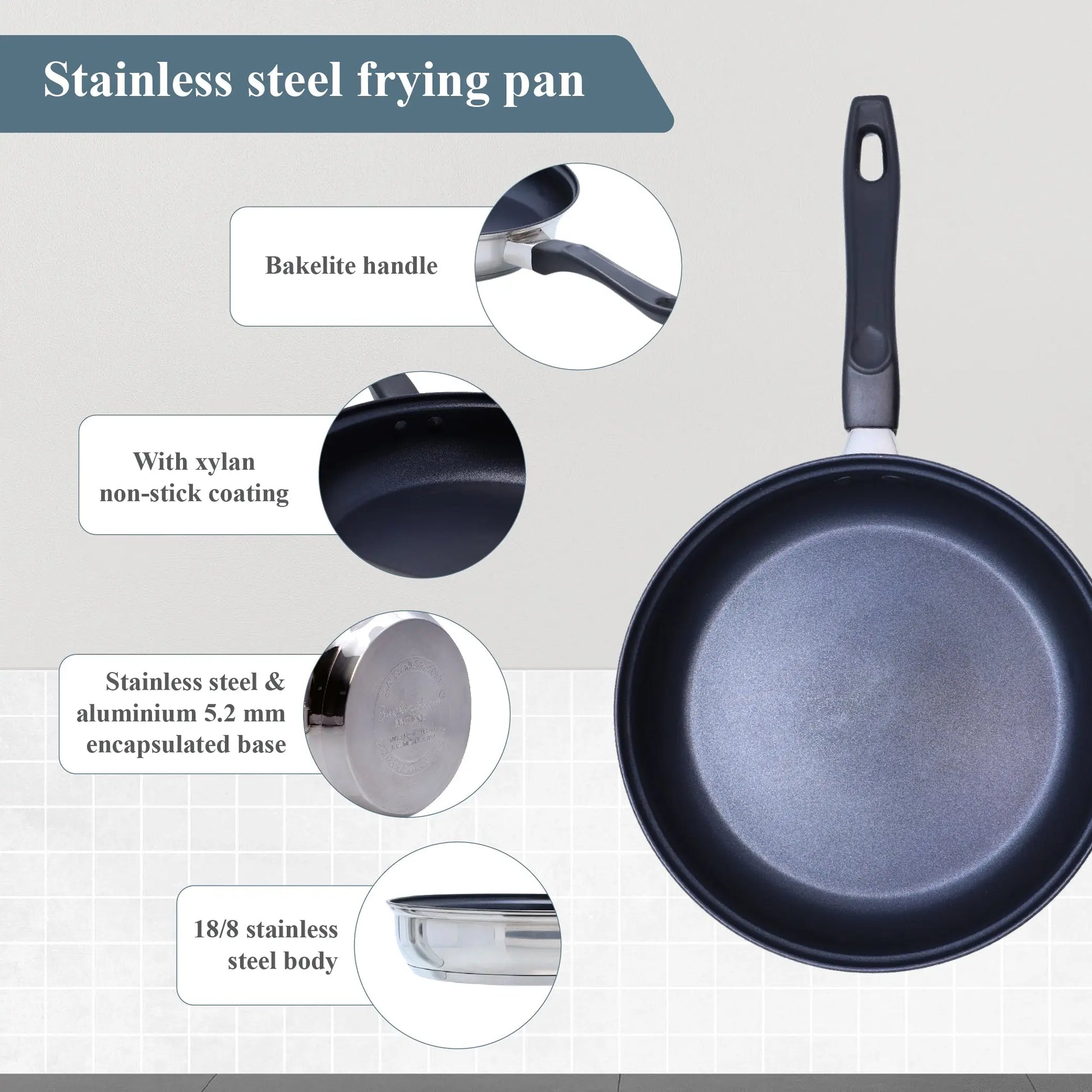Buckingham Induction Stainless Steel Frying Pan, 24 cm Buckingham