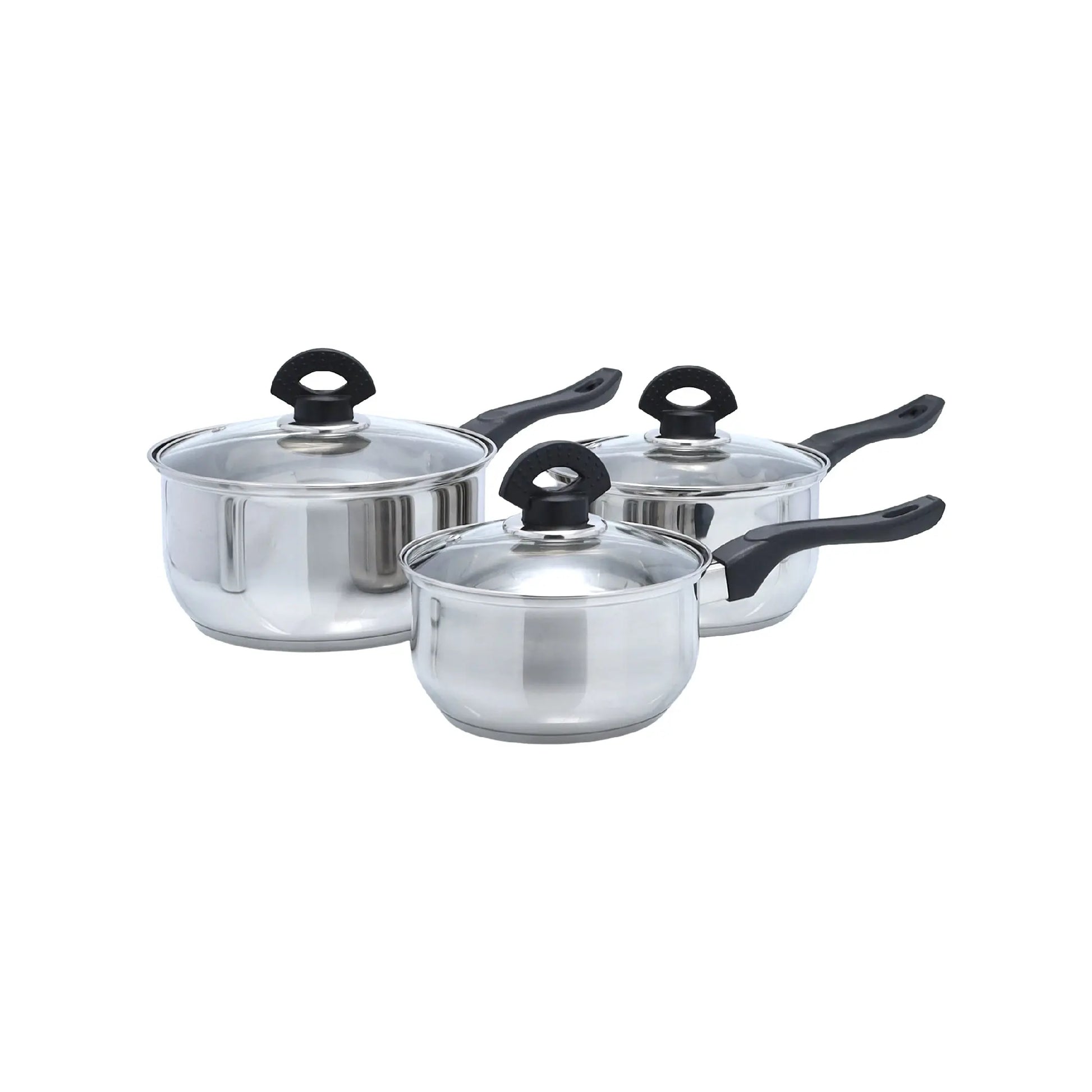 Buckingham Induction Stainless Steel cookware with Glass Lids Saucepan Set , 3 Piece Buckingham Cookware UK