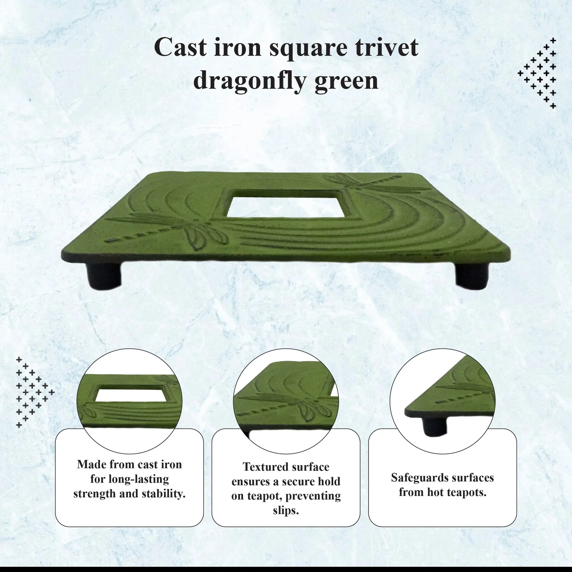 Buckingham Japanese Style Cast Iron Trivet Hot Plate Pot Stand Worktop Protector, 14 cm, Green, Dragonfly Buckingham