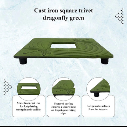 Buckingham Japanese Style Cast Iron Trivet Hot Plate Pot Stand Worktop Protector, 14 cm, Green, Dragonfly Buckingham