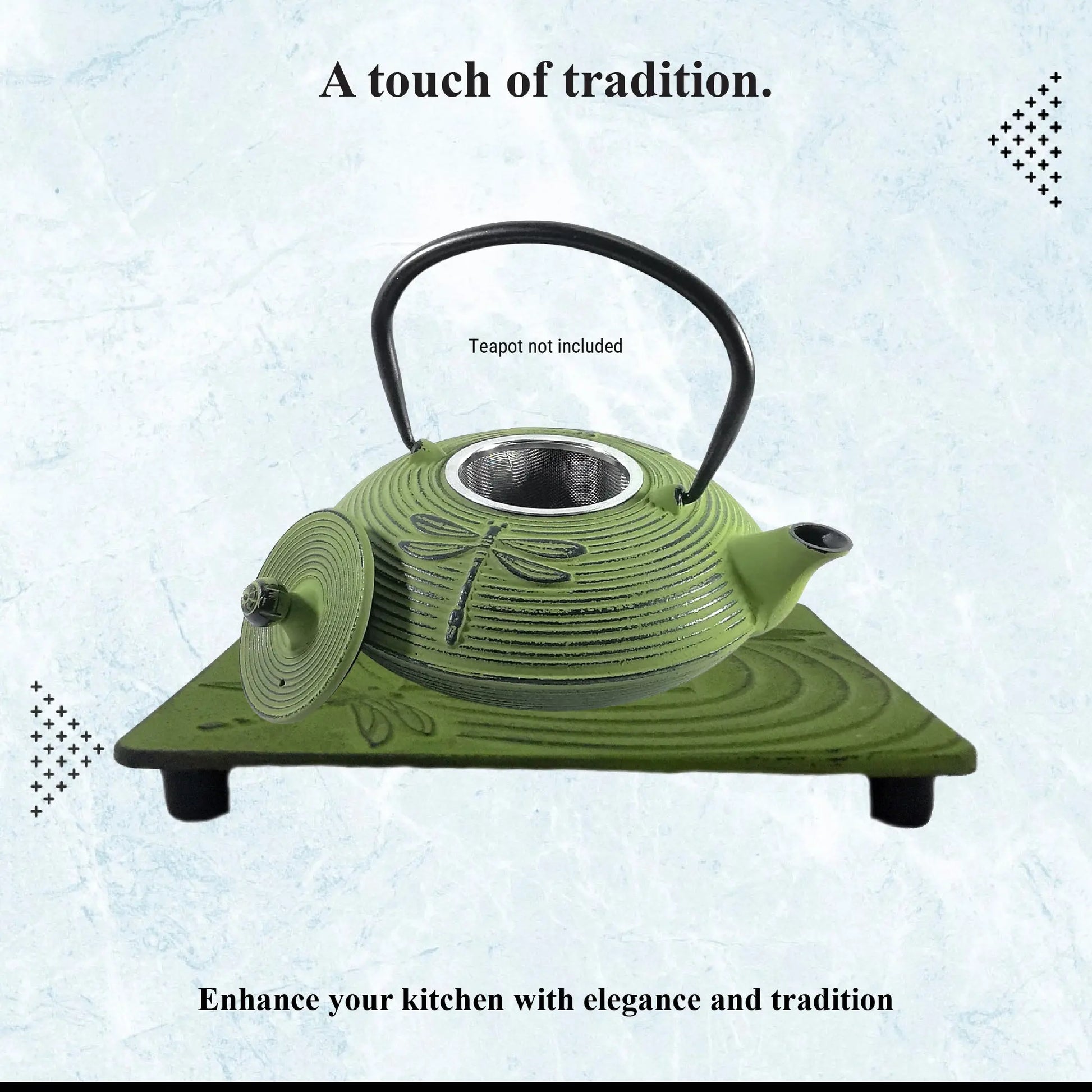 Buckingham Japanese Style Cast Iron Trivet Hot Plate Pot Stand Worktop Protector, 14 cm, Green, Dragonfly Buckingham