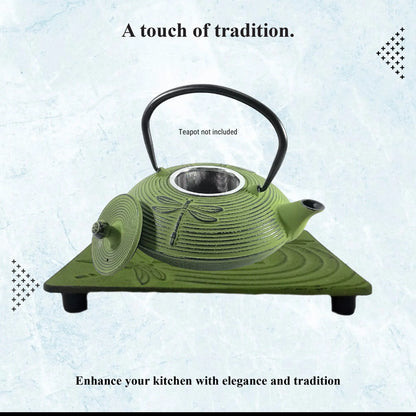 Buckingham Japanese Style Cast Iron Trivet Hot Plate Pot Stand Worktop Protector, 14 cm, Green, Dragonfly Buckingham