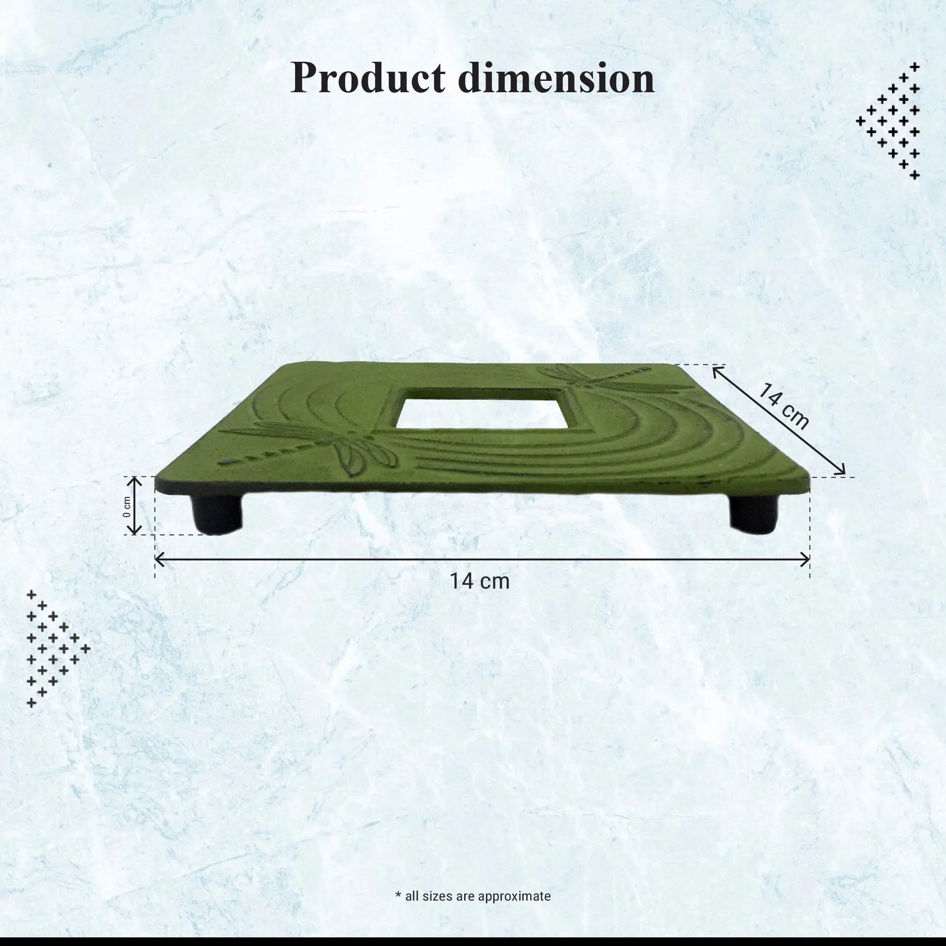 Buckingham Japanese Style Cast Iron Trivet Hot Plate Pot Stand Worktop Protector, 14 cm, Green, Dragonfly Buckingham