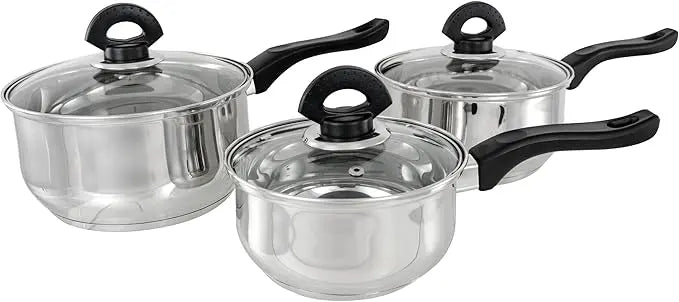 Buckingham Premium 3 Pieces Saucepan Set with Glass Lid Stainless Steel Bakelite Handles and Even Heat Distribution Buckingham Cookware UK