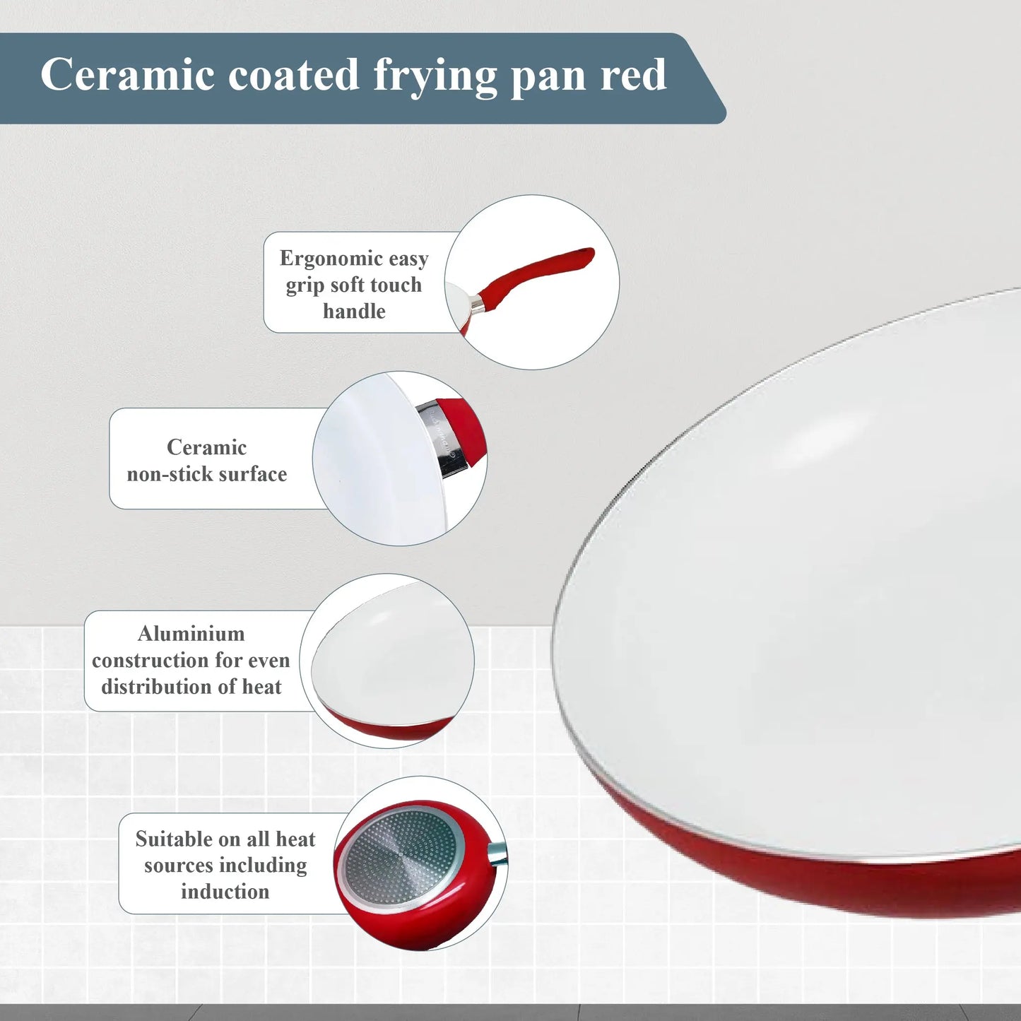 Buckingham Premium Induction Ceramic Coated Frying Pan 28 cm , Red Buckingham Cookware UK