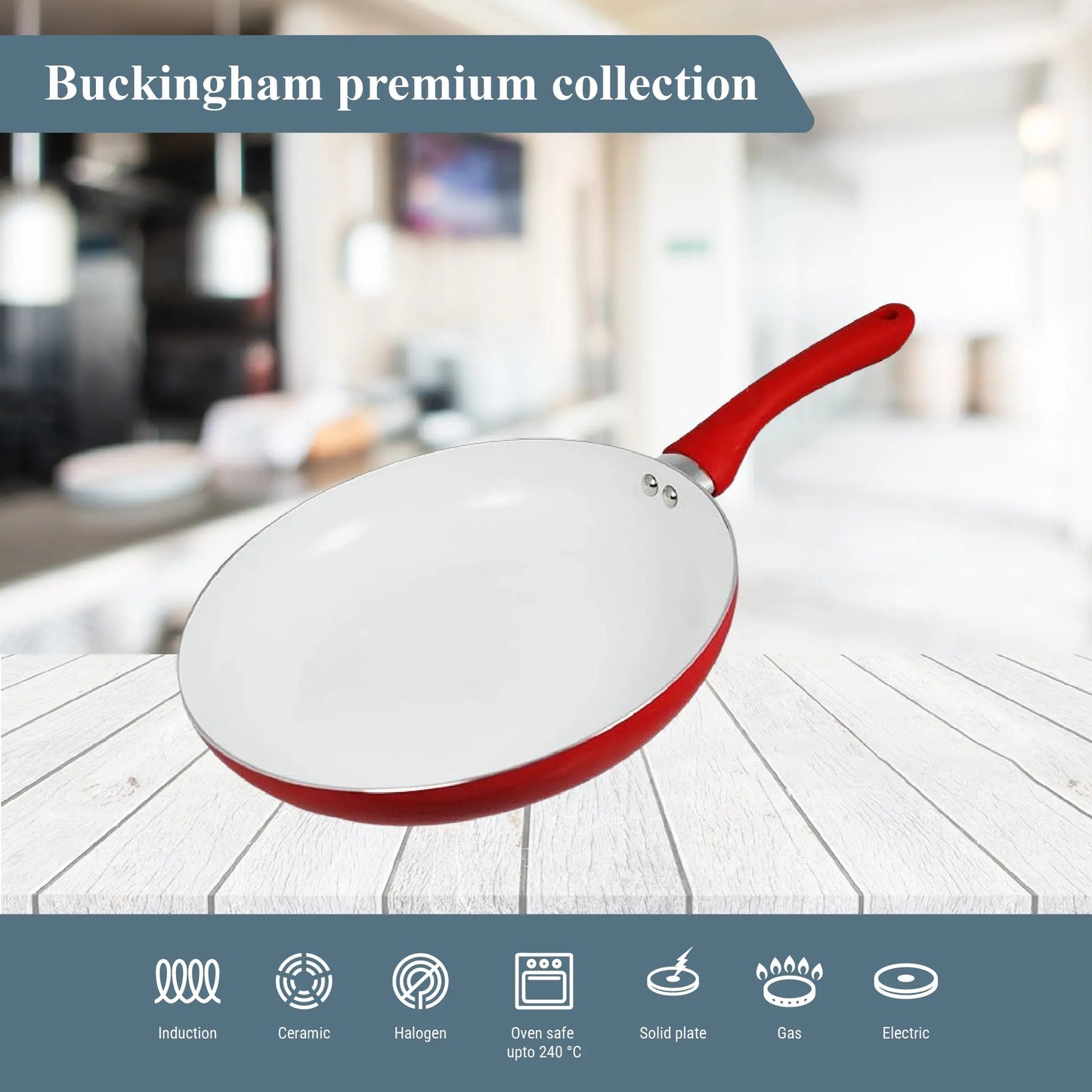 Buckingham Premium Induction Ceramic Coated Frying Pan 28 cm , Red Buckingham Cookware UK