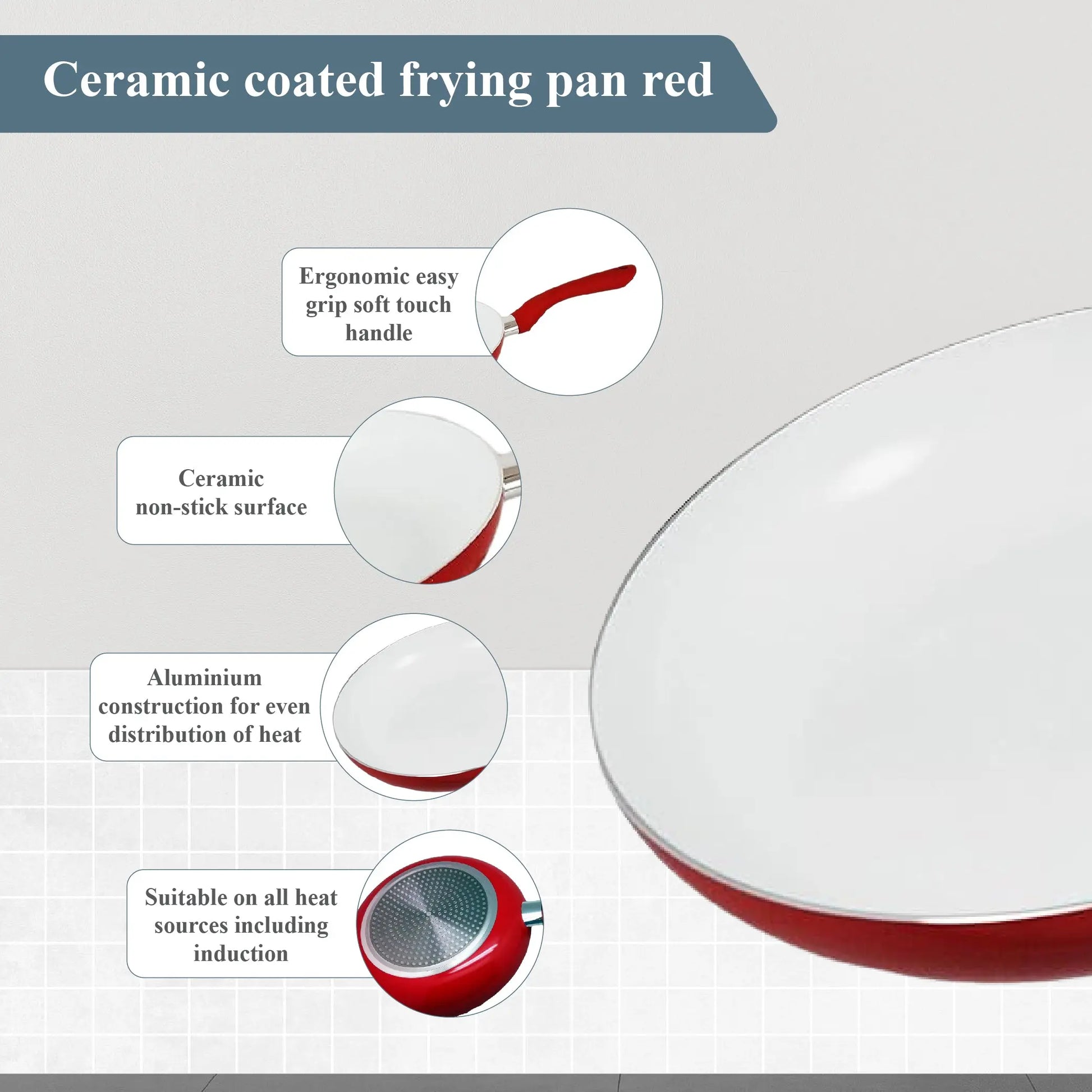 Buckingham Premium Induction Non Stick Pans Ceramic Coated Frying Pan 20 cm , Red Buckingham Cookware UK