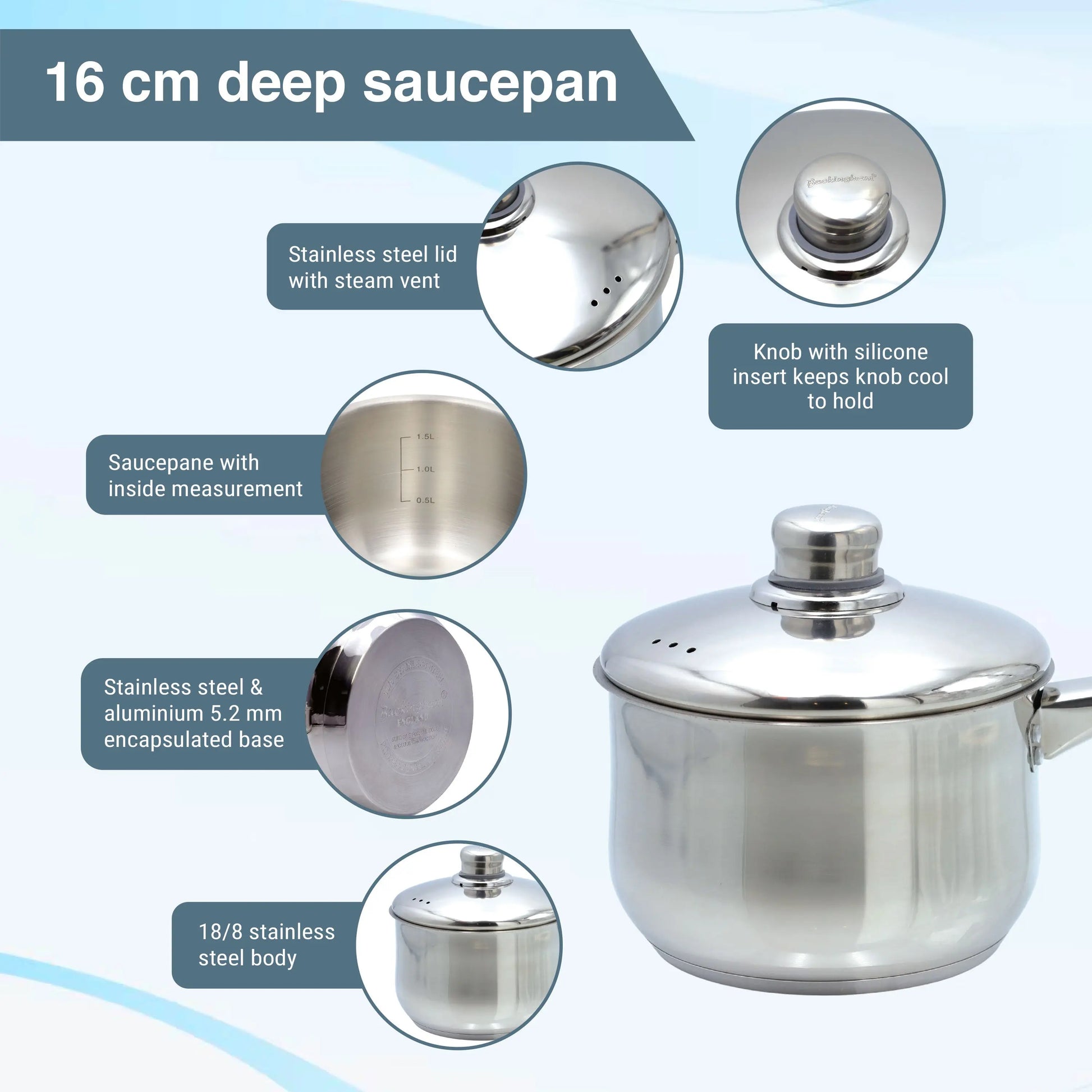 Buckingham Premium Induction Stainless Steel saucepan Buckingham Cookware UK