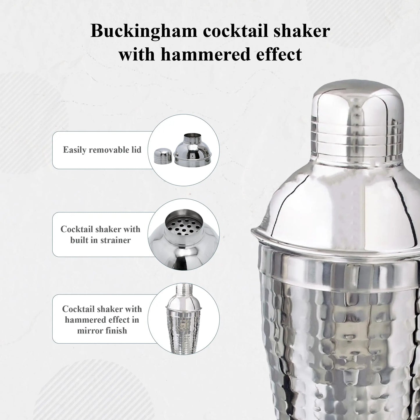 Buckingham Professional Stainless-Steel Bar Tools Cocktail 500 ml, Hammered Effect Buckingham Cookware UK