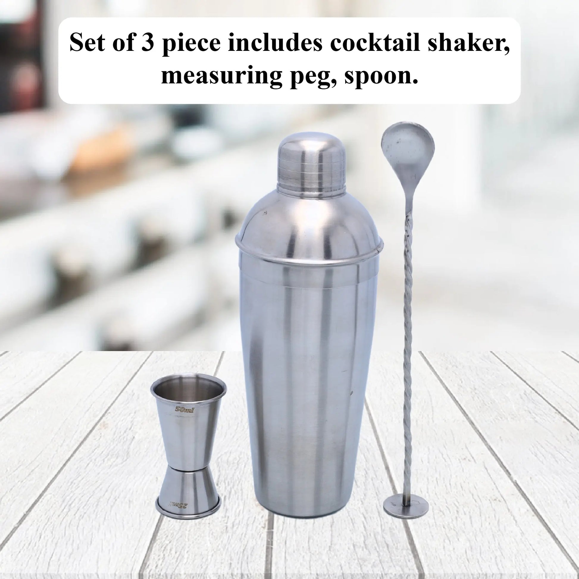 Buckingham Stainless Steel 3 pc Bar Set Cocktail Shaker, Measure Peg, Spoon, Matt Finish Buckingham Cookware UK