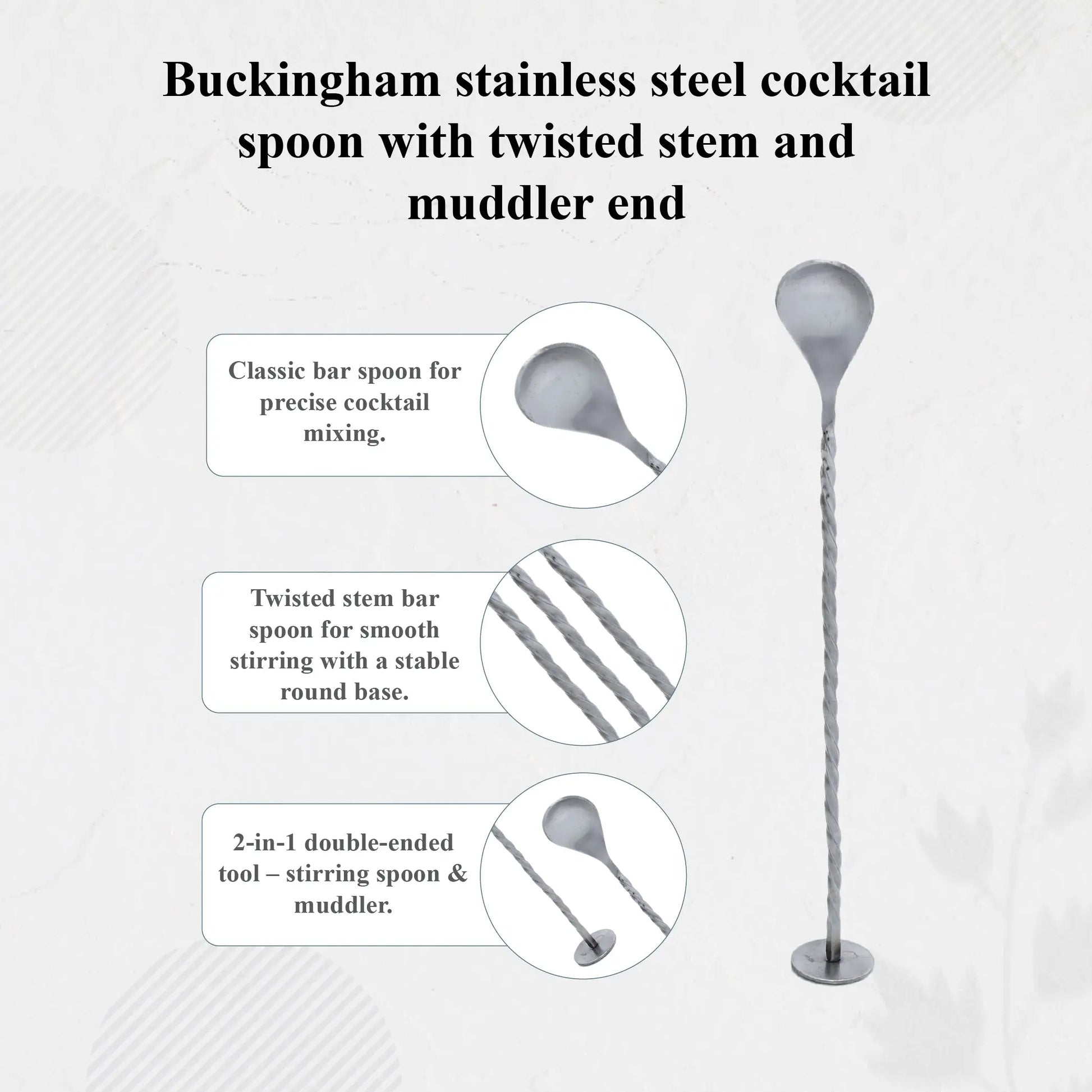 Buckingham Stainless Steel 3 pc Bar Set Cocktail Shaker, Measure Peg, Spoon, Matt Finish Buckingham Cookware UK