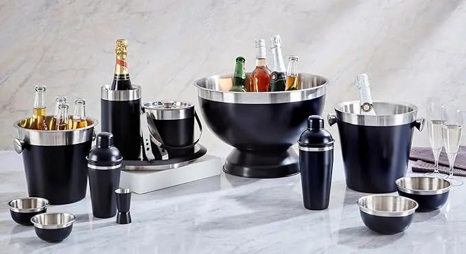 Buckingham Stainless Steel Champagne cooler/Wine Bottle Bucket 4.8 L / 21.5 cm (Black Finish) Buckingham Cookware UK