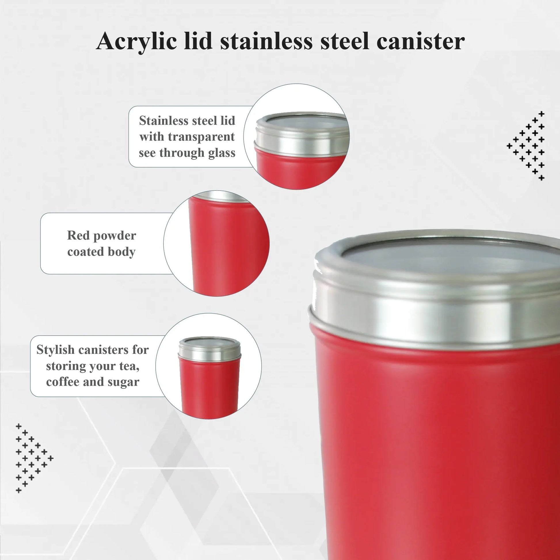 Buckingham Stainless Steel Storage Canisters with Cut-Out Acrylic Lid, 14 cm Red Buckingham Buckingham Cookware UK
