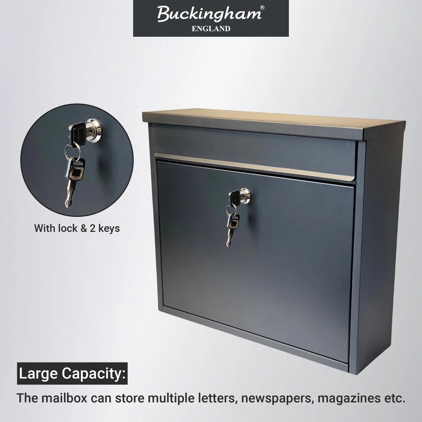 Buckingham Wall Mounted Large Steel Lockable Mail Box Post Letter Box Water Resistant Premium Black Buckingham Cookware UK