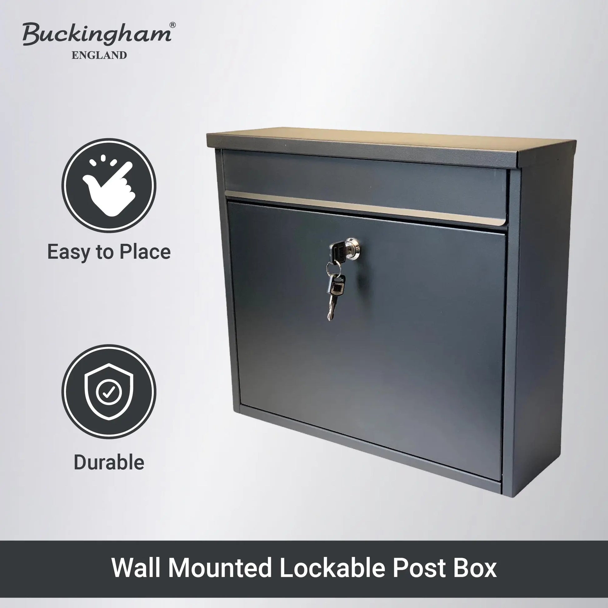 Buckingham Wall Mounted Large Steel Lockable Mail Box Post Letter Box Water Resistant Premium Black Buckingham Cookware UK