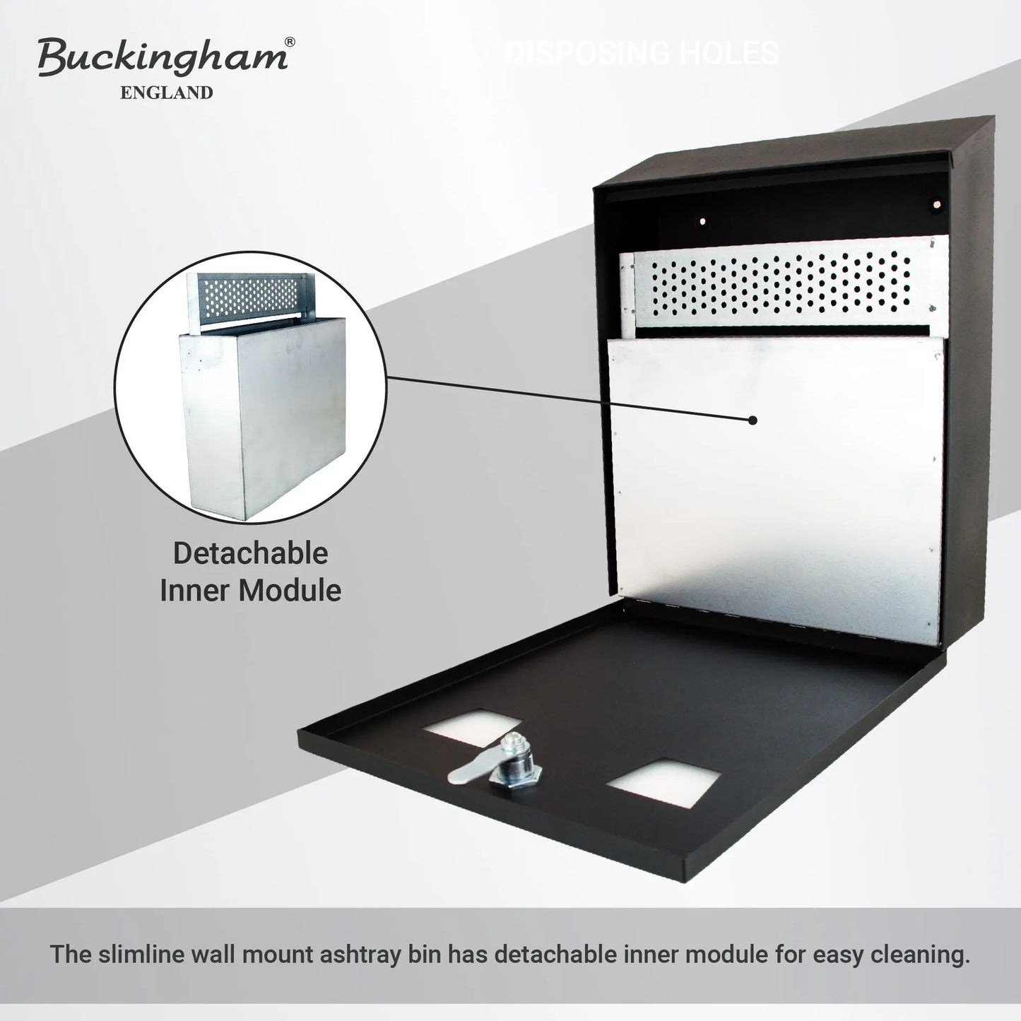 Buckingham Wall Mounted Outdoor Cigarette Bin, Ashtray , Ash Bin, Pubs , Clubs, Office, Home , Luminous Cigarette Motif, Smoking, Lockable, Premium Quality -, Black, Buckingham Cookware UK