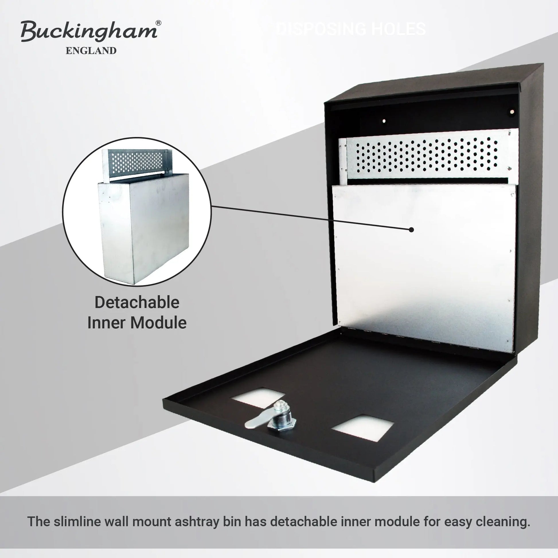 Buckingham Wall Mounted Outdoor Cigarette Bin, Ashtray , Ash Bin, Pubs , Clubs, Office, Home , Luminous Cigarette Motif, Smoking, Lockable, Premium Quality -, Black, Buckingham Cookware UK
