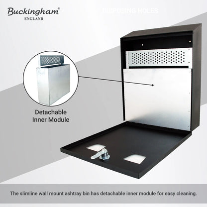 Buckingham Wall Mounted Outdoor Cigarette Bin, Ashtray , Ash Bin, Pubs , Clubs, Office, Home , Luminous Cigarette Motif, Smoking, Lockable, Premium Quality -, Black, Buckingham Cookware UK