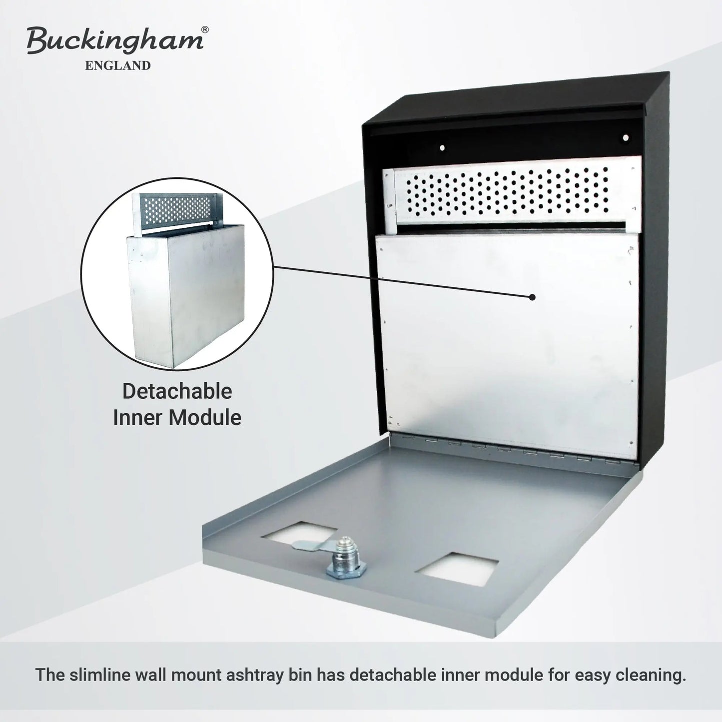 Buckingham Wall Mounted Outdoor Cigarette Bin, Ashtray , Ash Bin, Pubs , Clubs, Office, Home , Luminous Cigarette Motif, Smoking, Lockable, Premium Quality -, Black, Buckingham Cookware UK