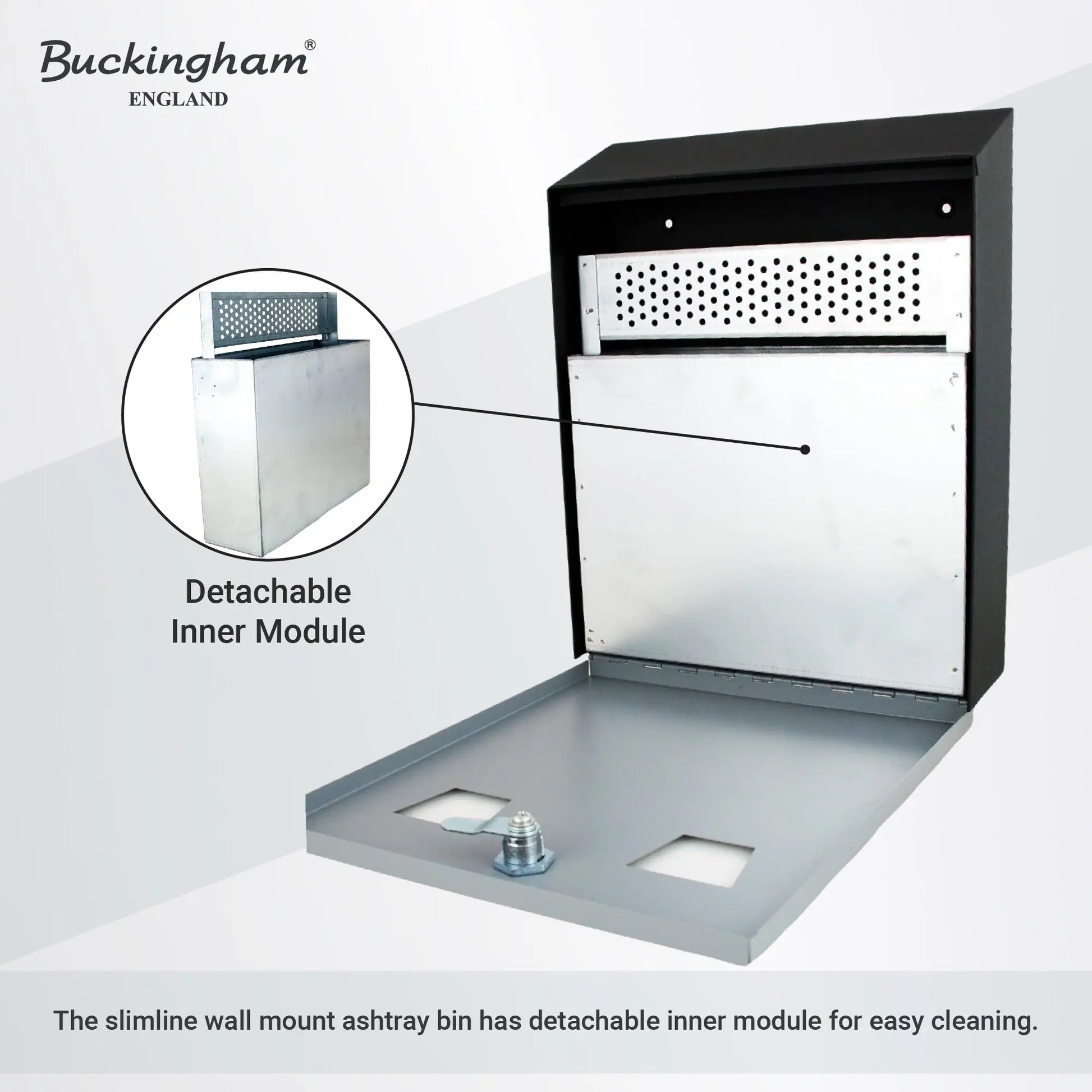 Buckingham Wall Mounted Outdoor Cigarette Bin, Ashtray , Ash Bin, Pubs , Clubs, Office, Home , Luminous Cigarette Motif, Smoking, Lockable, Premium Quality -, Black, Buckingham Cookware UK