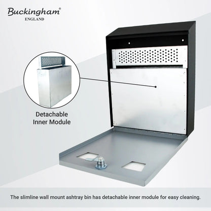 Buckingham Wall Mounted Outdoor Cigarette Bin, Ashtray , Ash Bin, Pubs , Clubs, Office, Home , Luminous Cigarette Motif, Smoking, Lockable, Premium Quality -, Black, Buckingham Cookware UK