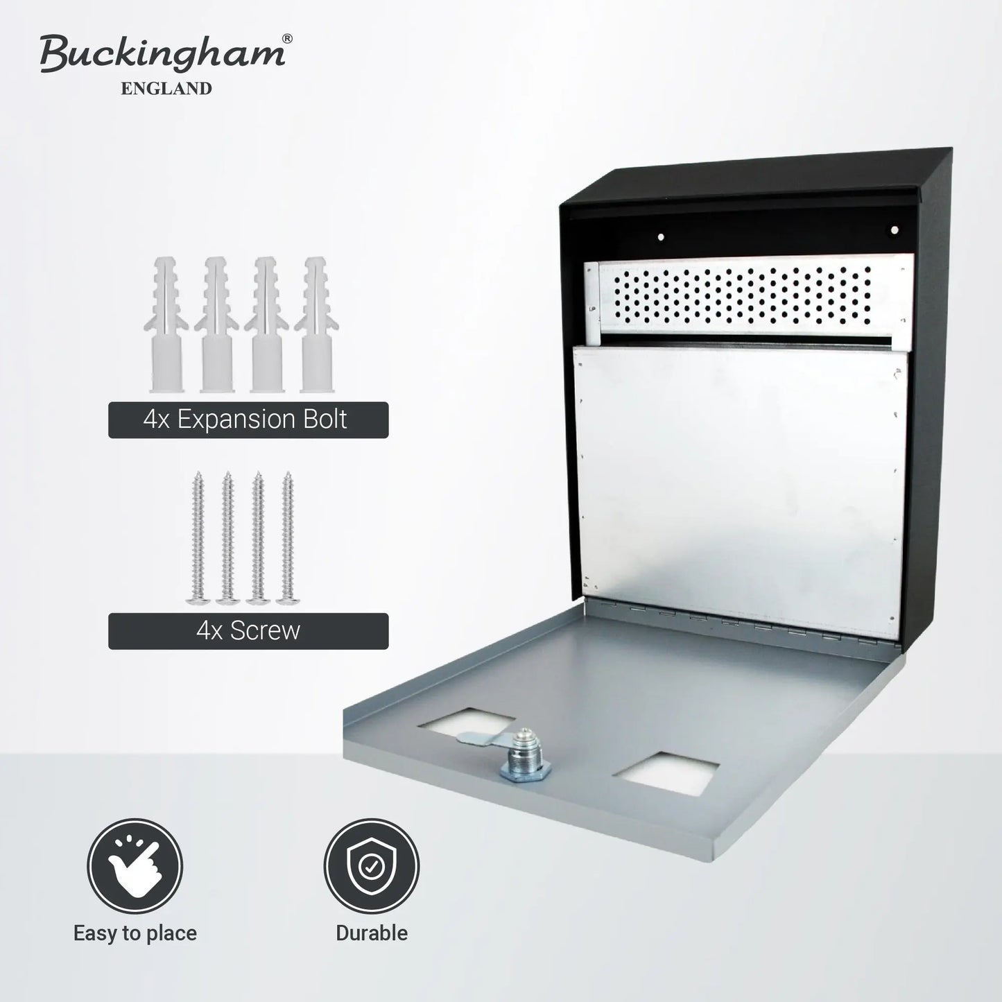 Buckingham Wall Mounted Outdoor Cigarette Bin, Ashtray , Ash Bin, Pubs , Clubs, Office, Home , Luminous Cigarette Motif, Smoking, Lockable, Premium Quality -, Black, Buckingham Cookware UK