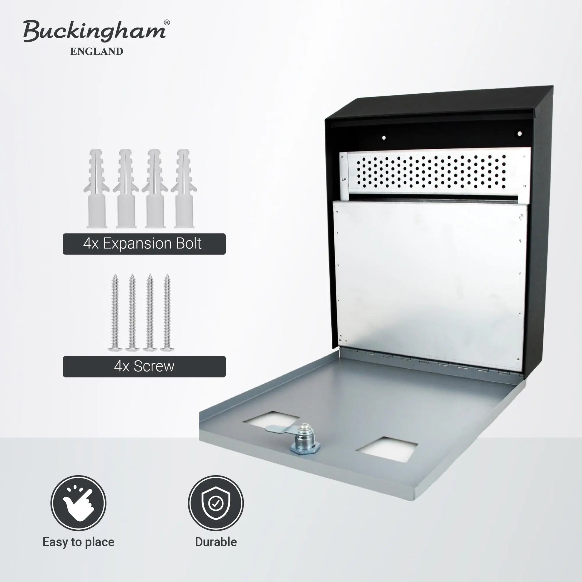 Buckingham Wall Mounted Outdoor Cigarette Bin, Ashtray , Ash Bin, Pubs , Clubs, Office, Home , Luminous Cigarette Motif, Smoking, Lockable, Premium Quality -, Black, Buckingham Cookware UK