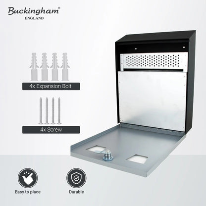 Buckingham Wall Mounted Outdoor Cigarette Bin, Ashtray , Ash Bin, Pubs , Clubs, Office, Home , Luminous Cigarette Motif, Smoking, Lockable, Premium Quality -, Black, Buckingham Cookware UK