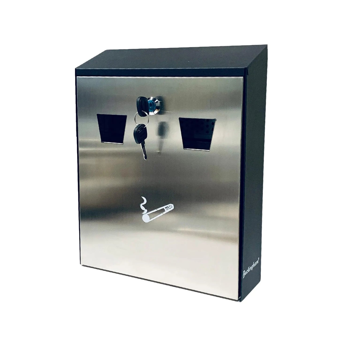 Buckingham Wall Mounted Outdoor Cigarette Bin, Ashtray , Ash Bin, Pubs , Clubs, Office, Home , Luminous Cigarette Motif, Smoking, Lockable, Premium Quality -, Black, Buckingham Cookware UK