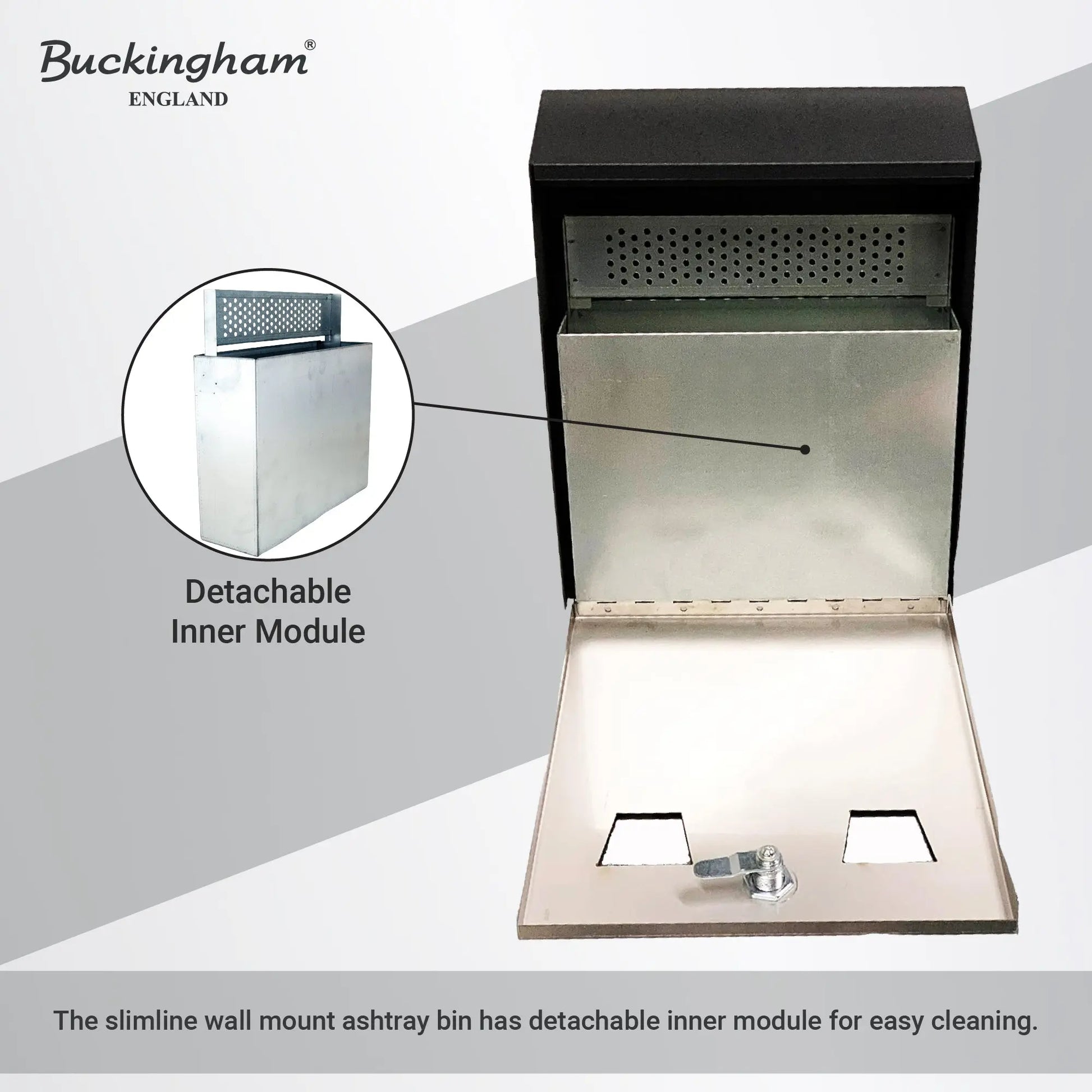 Buckingham Wall Mounted Outdoor Cigarette Bin, Ashtray , Ash Bin, Pubs , Clubs, Office, Home , Luminous Cigarette Motif, Smoking, Lockable, Premium Quality -, Black, Buckingham Cookware UK