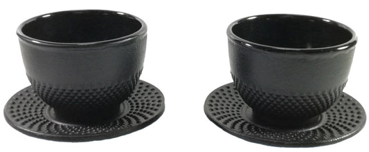 Buckingham Cast Iron Japanese Hob Nail Style 4 Piece Tea Cup and Saucer Set, Black