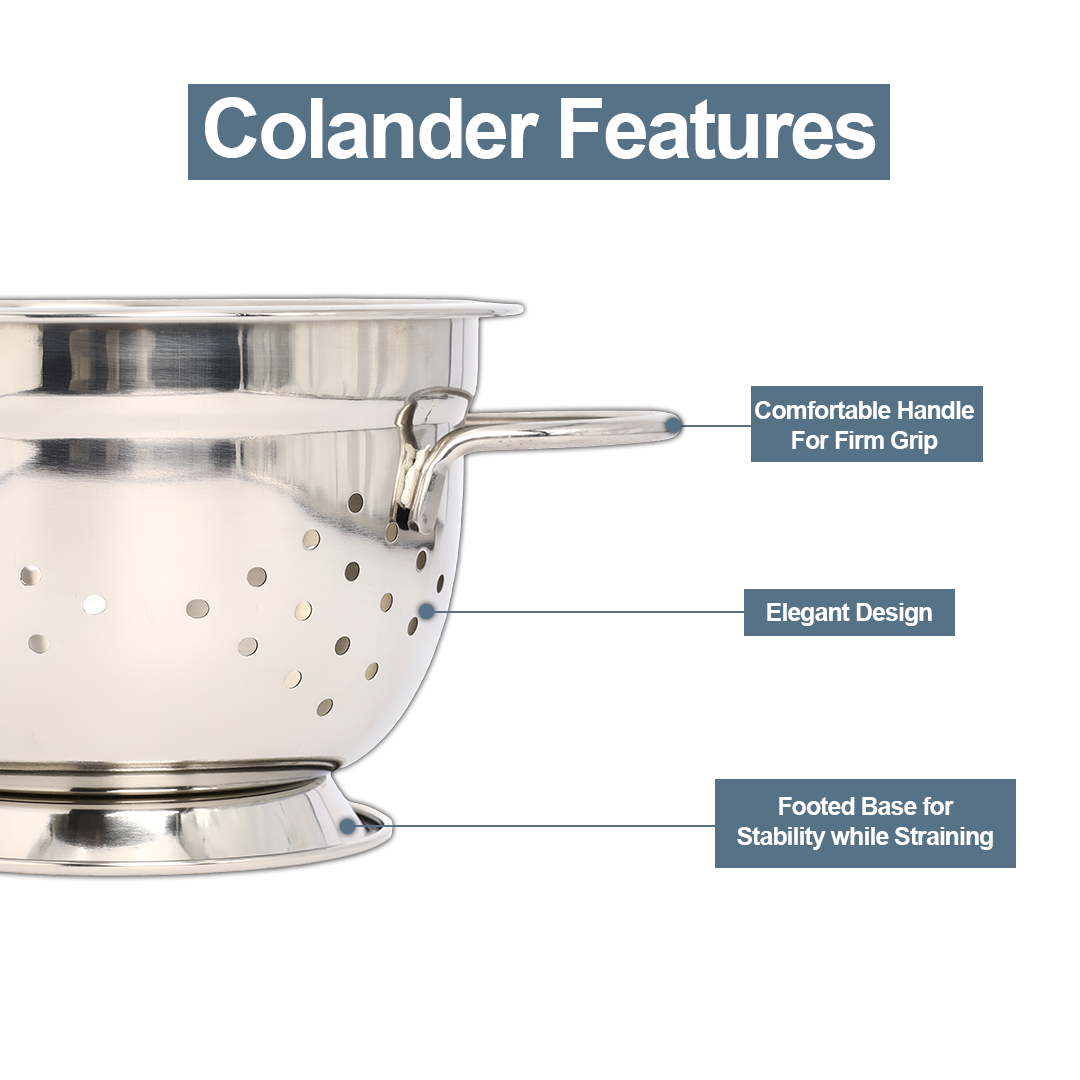 Buckingham Deep Stainless Steel Colanders Premium Kitchen Strainer for Efficient Draining and Washing.