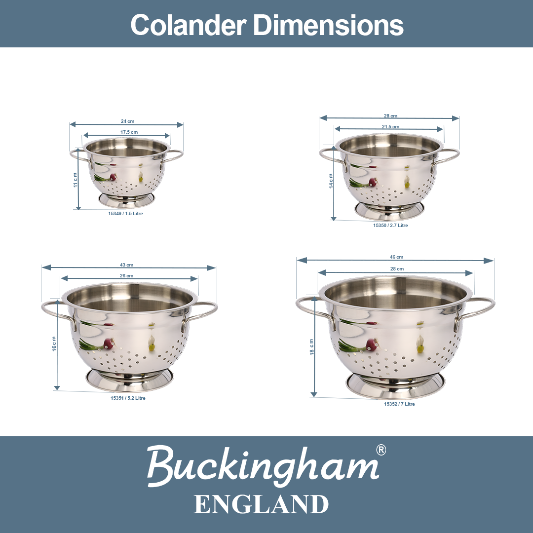 Buckingham Deep Stainless Steel Colanders Premium Kitchen Strainer for Efficient Draining and Washing.